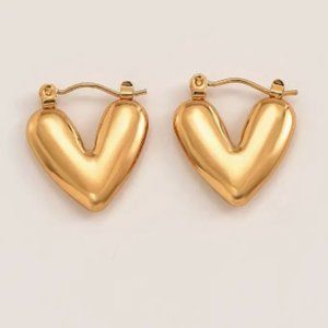Anthropologie Shiny Gold Heart Earrings
